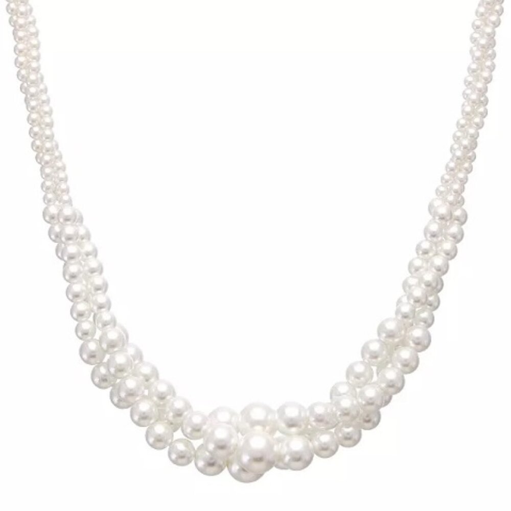 VERA WANG Romantic White Pearl Triple Strand Layered Collar Necklace